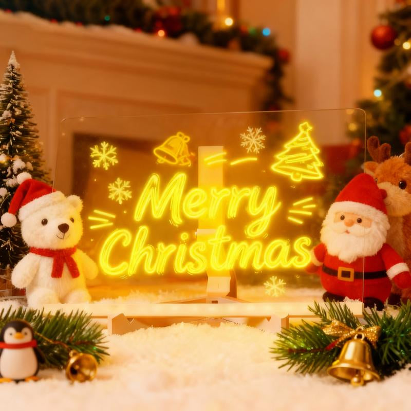 Snofrid LED Message Board Acrylic Dry Erase Light-Up Board with Stand Markers Cleaning Cloths Tracing Paper Erasable Reusable Kids Learning Gift for Birthday Halloween Christmas Decorative Neon Sign