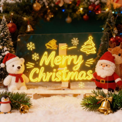 Snofrid LED Message Board Acrylic Dry Erase Light-Up Board with Stand Markers Cleaning Cloths Tracing Paper Erasable Reusable Kids Learning Gift for Birthday Halloween Christmas Decorative Neon Sign